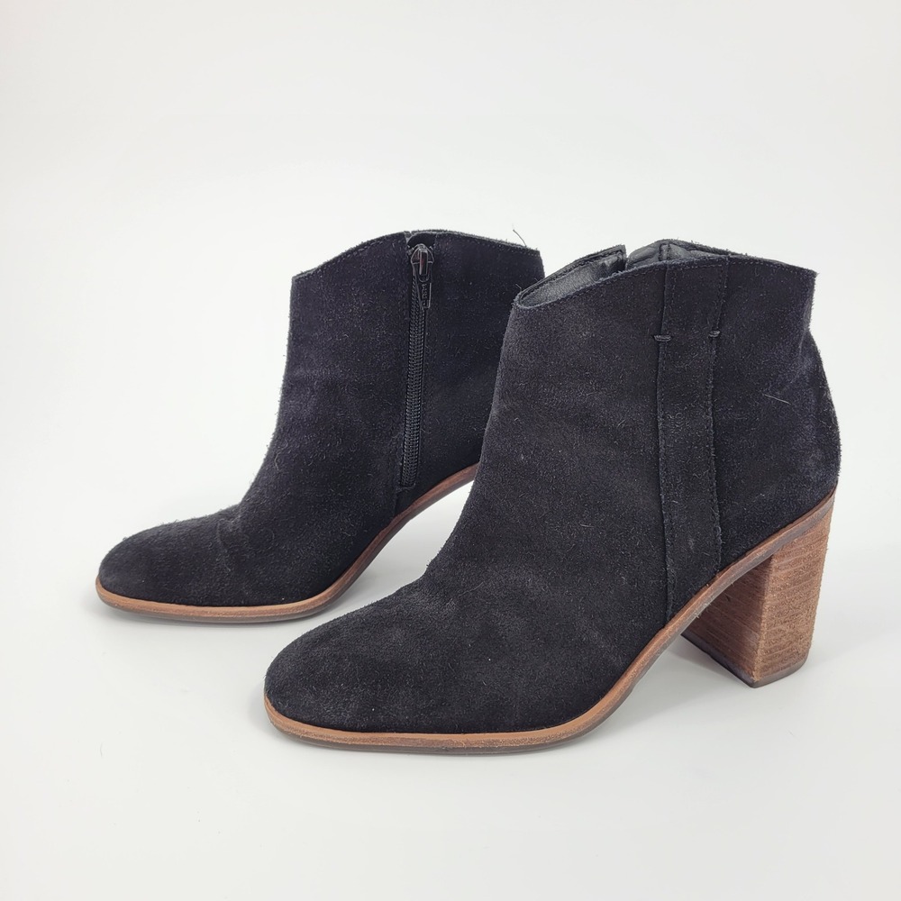 Lucky Brand Pinkton Booties Women 7.5 Black Suede Block Heel Ankle Boots Boho